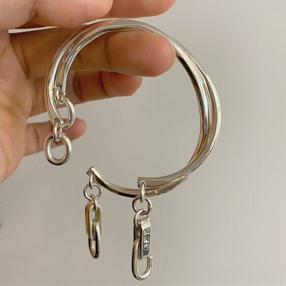 NEW 925 Sterling Silver Circle Hook Cuff Bracelet - Picture 1 of 9